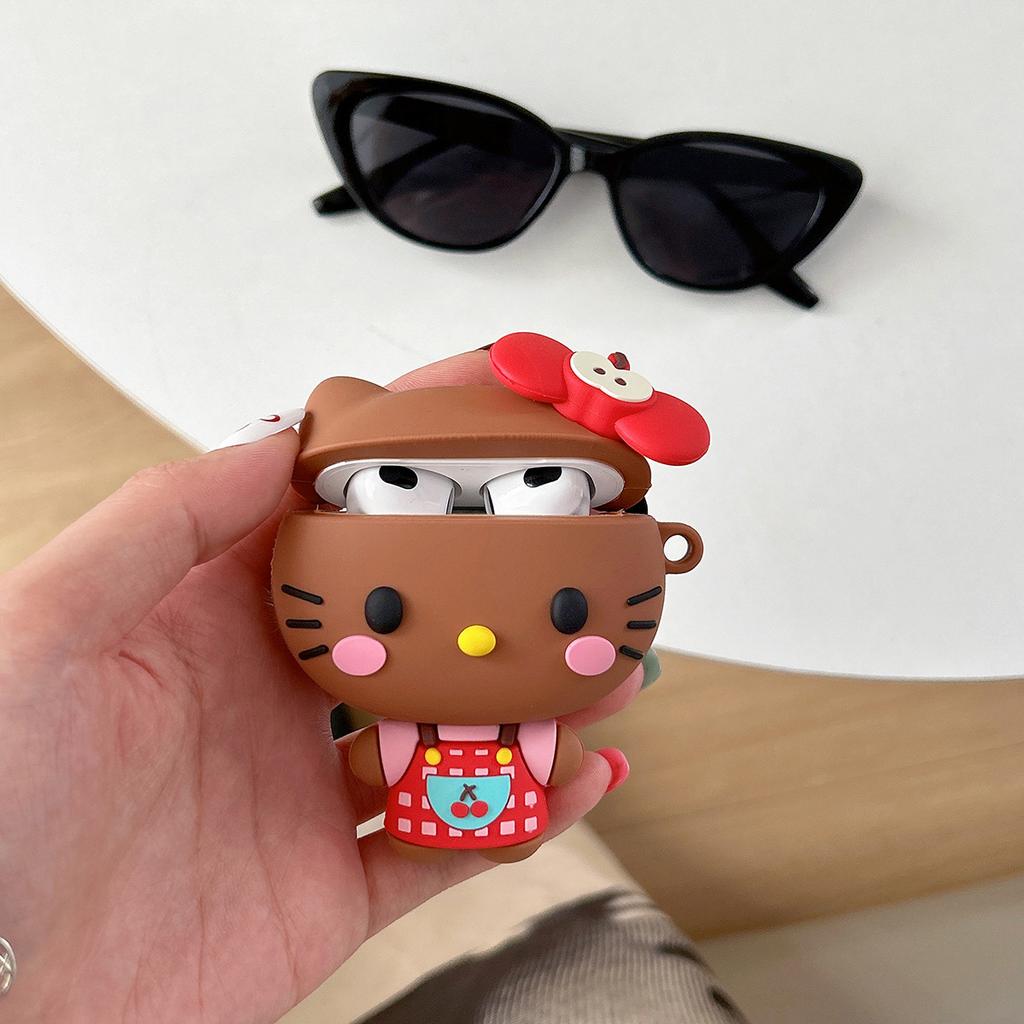 Cute black leather kt cat AirPods pro1 apple bluetooth headset case 1/1 generation cartoon protective case for women