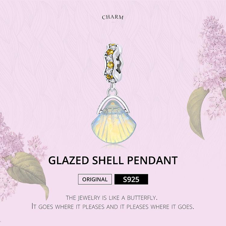 WOSTU 925 Sterling Silver Glazed Shell Charm Pendant Fit Original Bracelet Necklace For Women Jewelry