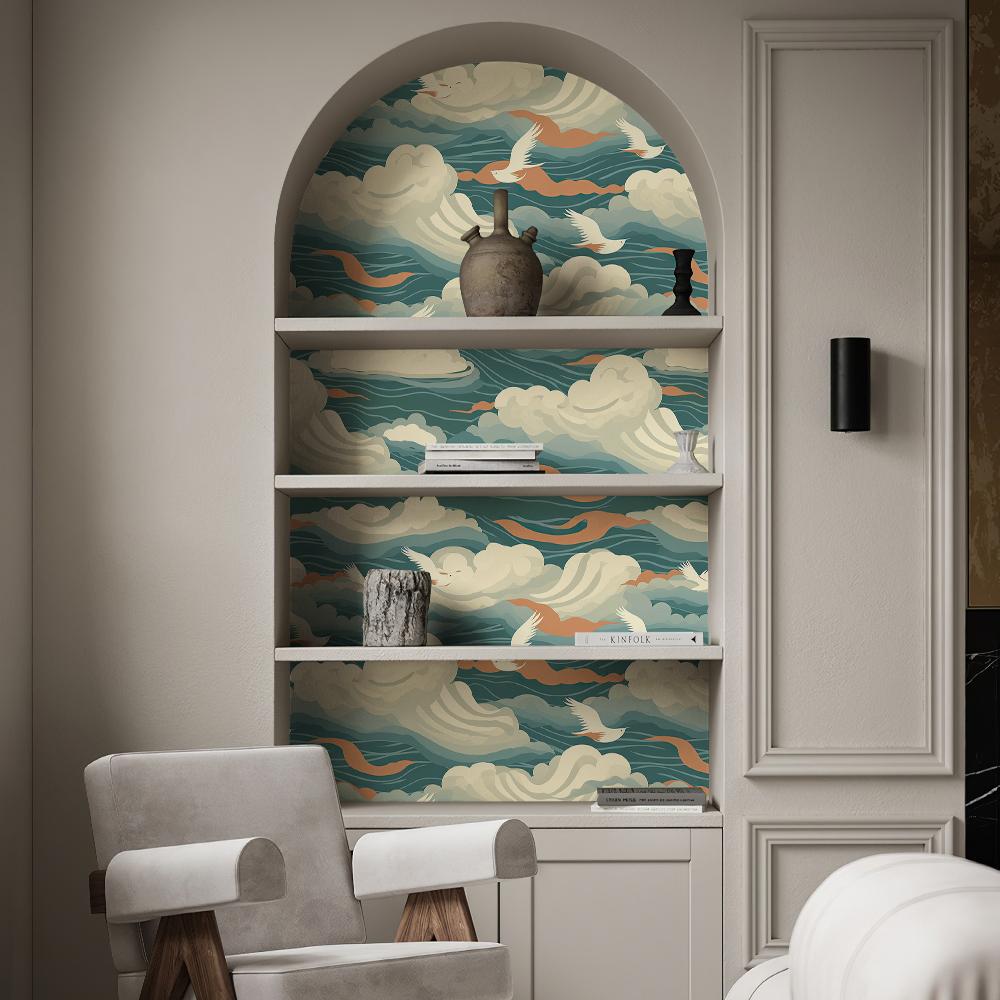 Blue Sea Spray Peel And Stick Wallpaper PVC Bird Waterproof Self Adhesive Wall Decoration Retro Vinyl Peel And Stick Wallpaper