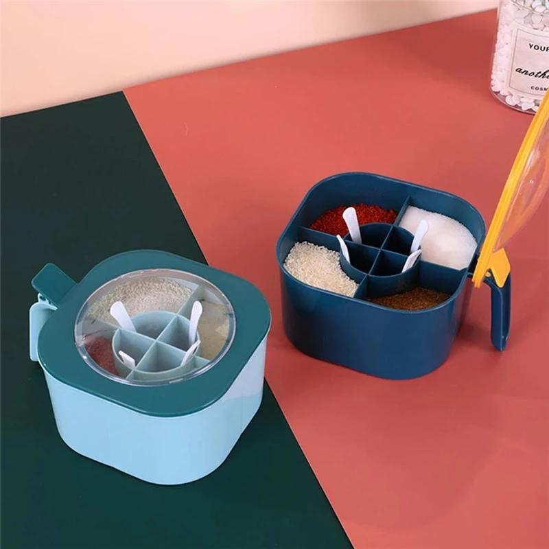 1 ensemble de boîtes d'assaisonnement hermétiques de grande capacité avec cuillères à poignée, pot à épices multi-grilles 4 en 1, récipient de stockage de condiments de cuisine