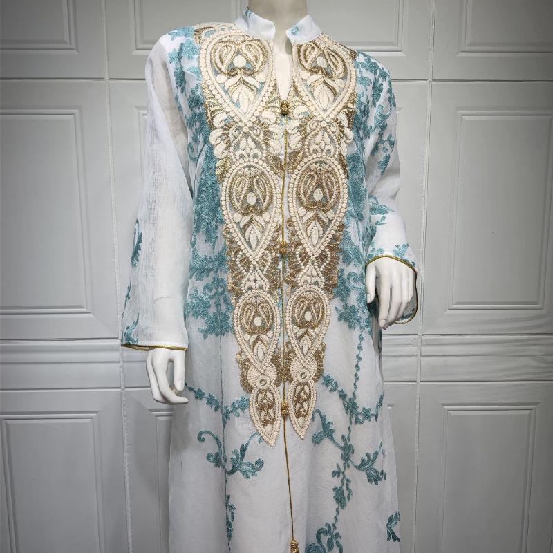 Muslim Women Embroidered Dubai Arabian Loose Dress Evening Dress Eid Robe