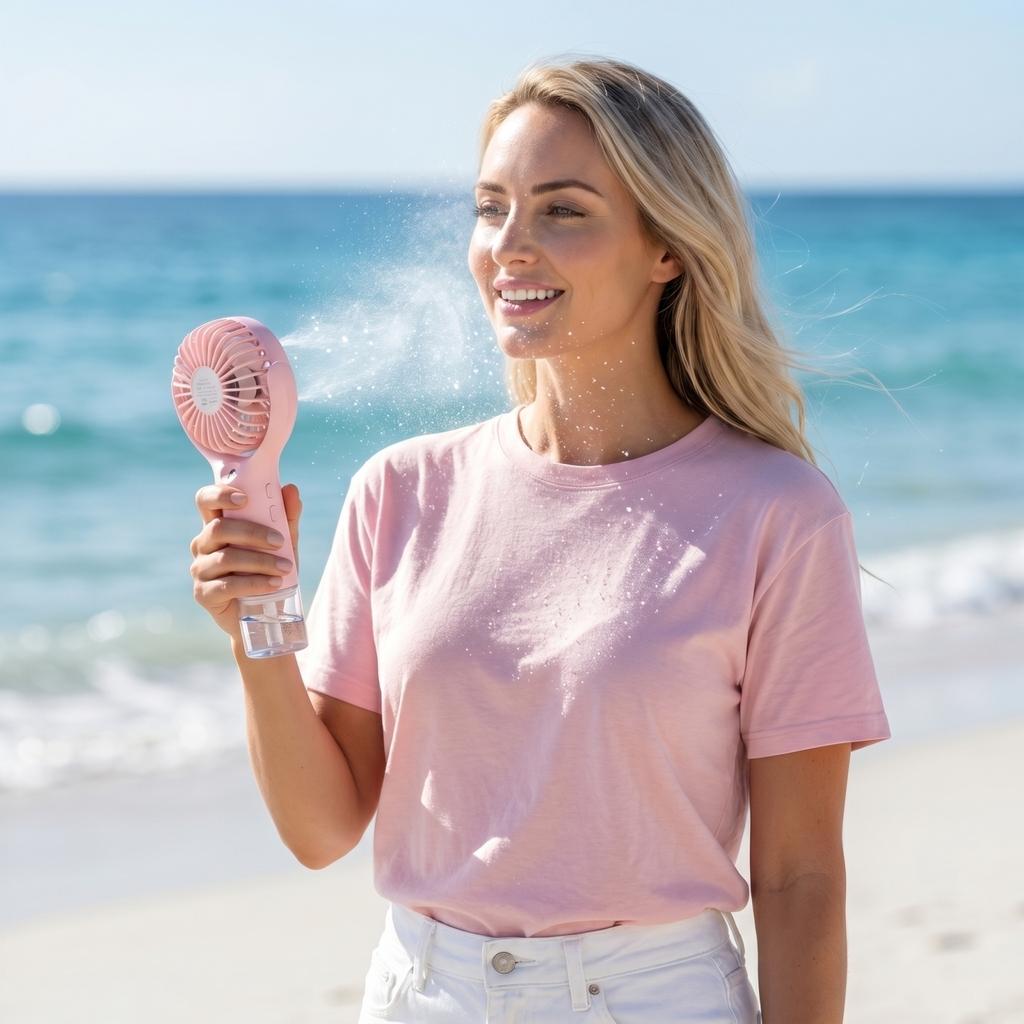 Portable Handheld Mist Fan USB Rechargeable Mini Personal Cooling Fan with Adjustable Mist Spray and Multiple Speed Settings for Indoor Outdoor Use