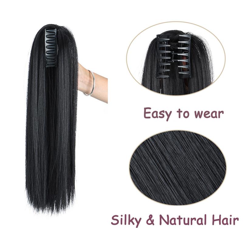 16" Short Straight Claw Clip in Ponytail Extension Synthetic Hairpieces for Women Daily Party