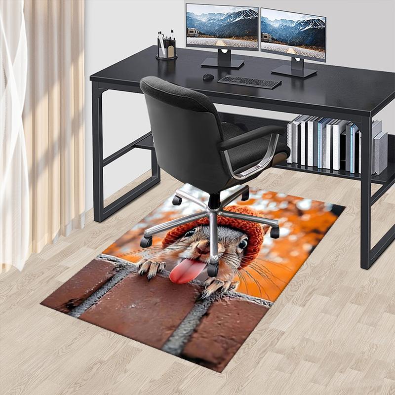 

1pc Anime Squirrel with Knitted Hat Chair Mat - Office Desk Carpet for Home Decor, Seasonal Gift, Anti-Slip Rug Suitable for Office and Living Room.C0 60cm by 90cm