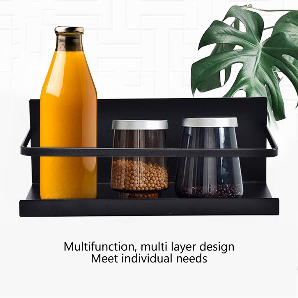 2Pcs Magnetic Spice Rack Space Saving Iron Fridge Shelf with 4 Removable Hooks for Spices Bottle Olive Oil Storage