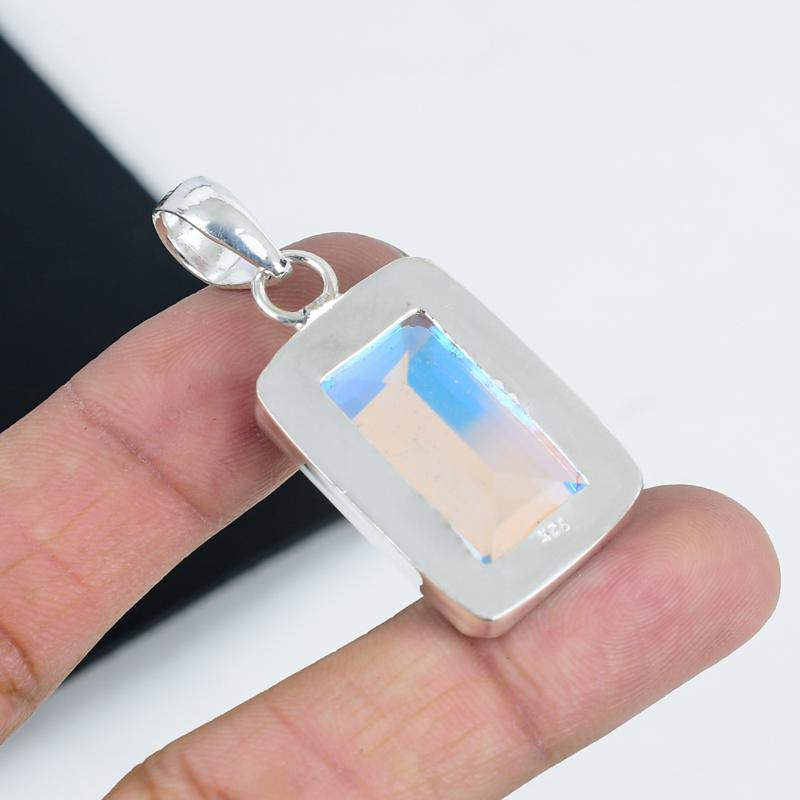 Delikatny wisiorek z kamieniem szlachetnym Mystic Topaz, srebro sterlingowe próby 925 - Ręcznie robiony design, biżuteria do noszenia na co dzień, unikalny wisiorek z Mystic Topaz, prezent na imprezę