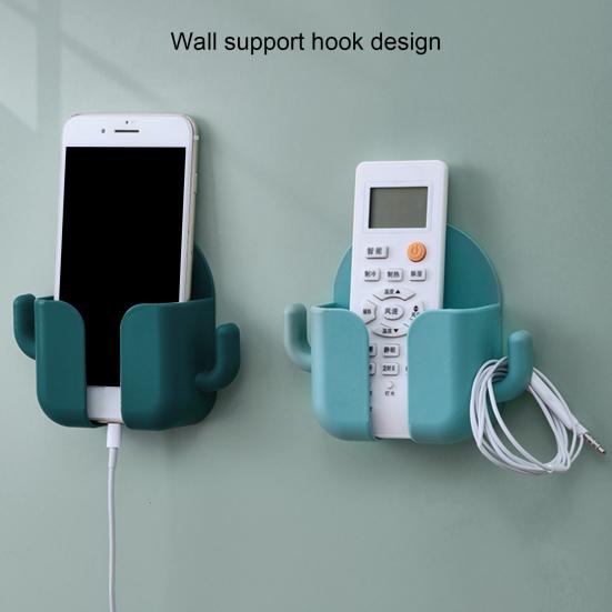 Soporte de pared para teléfono, autoadhesivo, sin perforaciones, antideslizante, carga, caja de almacenamiento multifunción con percha para sala de estar