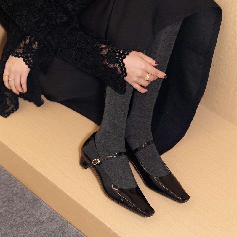 Fashion 2024 New Spring Women Pumps Leopard Print Square Toe Genuine Leather Women Shoes Mary Janes Black Kid Suede Ladies Shoes