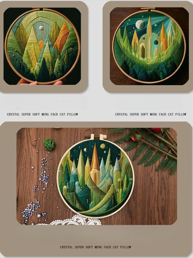 1 PC Green Fantasy Series Pattern Embroidery DIY Fabric Craft Set with Tools