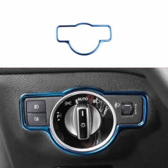 -22 Blue Titanium Headlight Switch Control Button Ring For Benz A-Class W177