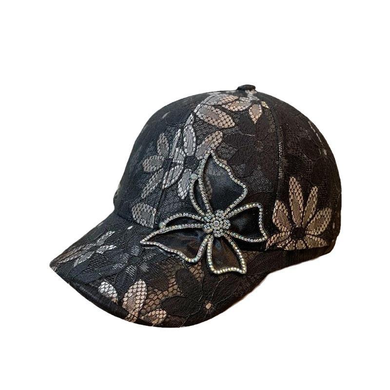 Summer lace rhinestone bow baseball hat women's new mesh breathable sunscreen shade cap