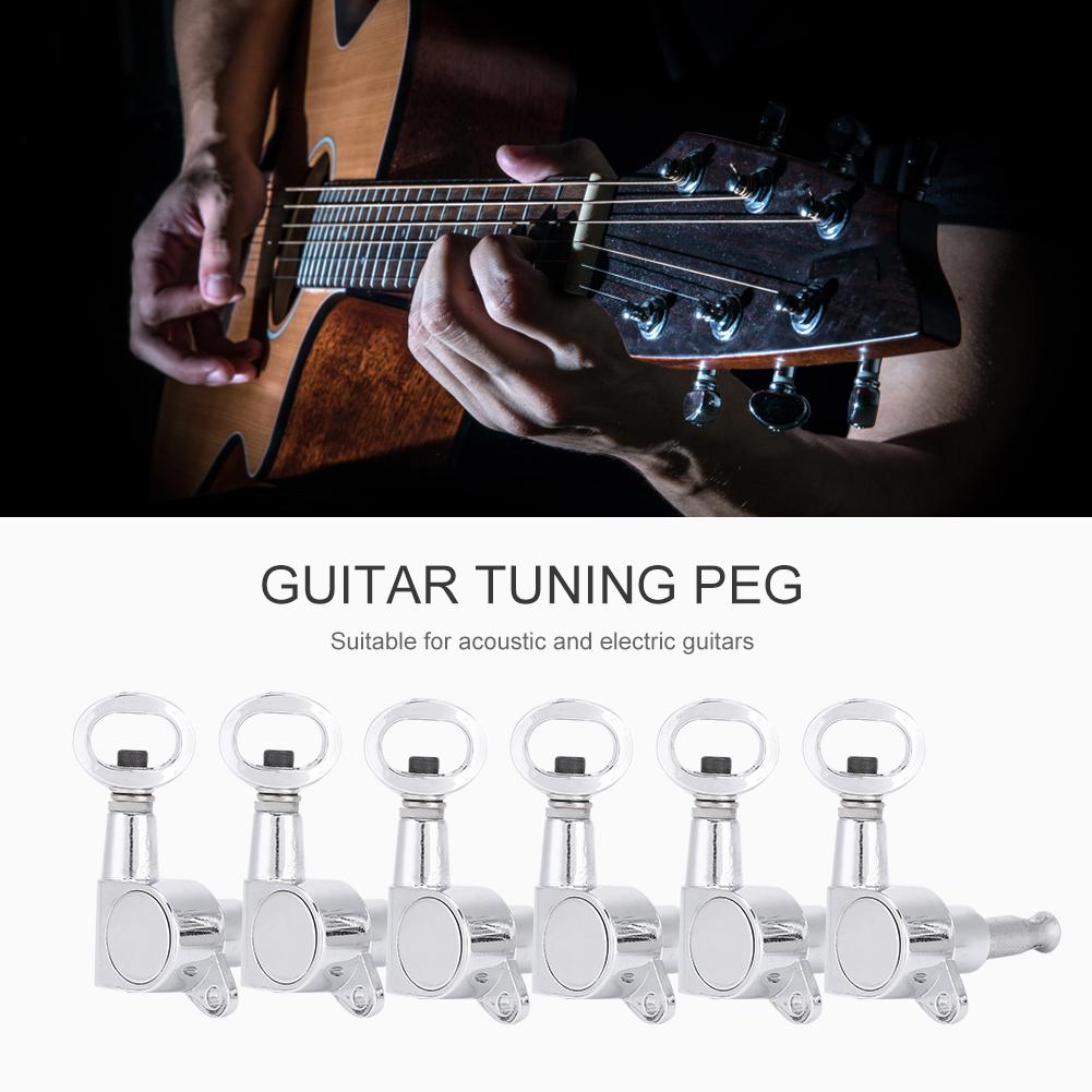 Hollow Handle Tuning Pegs Locking Machine Heads for Acoustic Electric Guitar (Silver 6R)