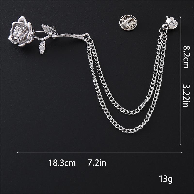 Nieuwe Metalen Roos Bloem Broche Strass Kwast Ketting Reversspelden voor Mannen en Vrouwen Trendy Sieraden Pak Hemd Badge Accessoires