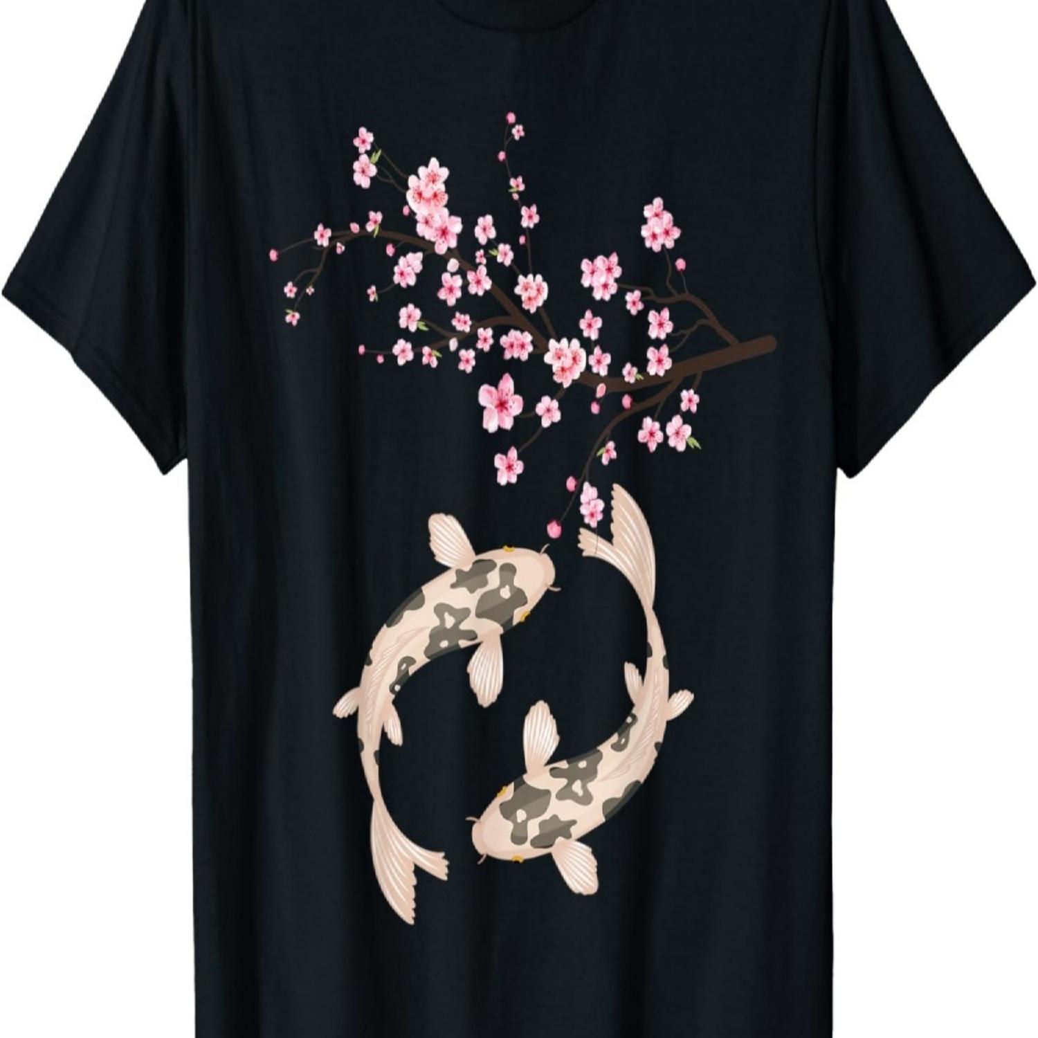 Koi Carp Nishikigoi Fish Cherry Blossoms Men Women T-Shirt(1) S чёрный