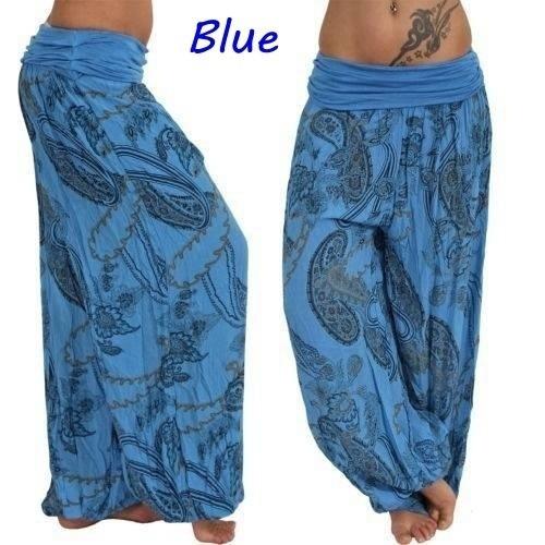 Women's High Waist Printed Harem Pants Loose Wide Leg Long Trousers Elastic Fold Waist Casual Bohemian Digital Print Baggy Pants