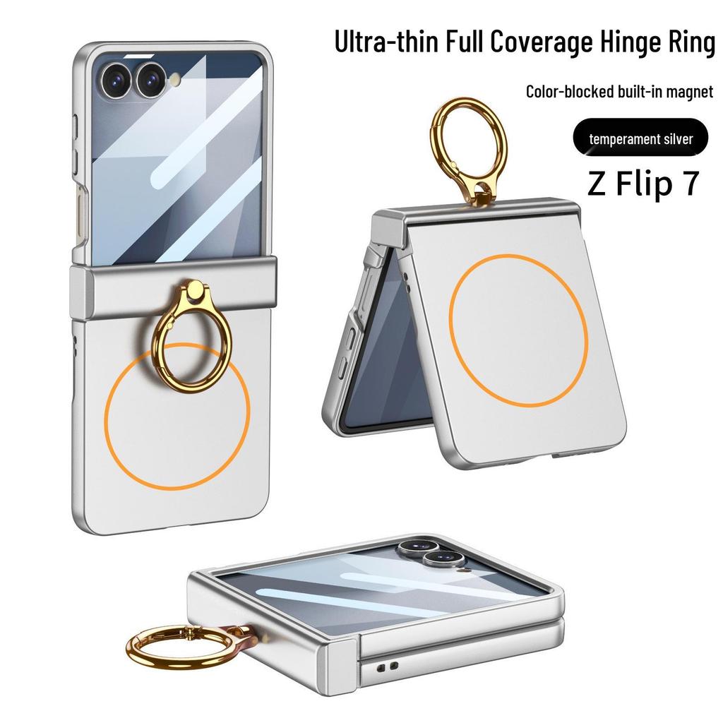 Samsung Z Flip7 Ultra cienkie etui na składany telefon z ochroną zawiasu, modny magnetyczny pierścień i kompatybilnością z ładowaniem bezprzewodowym