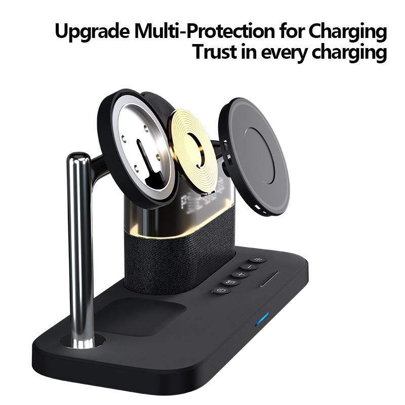 5 in 1 Wireless Charging Phone Holder Earphone Charger Multifunctional RGB Light Stong Magnetic Digital Alarm Clock