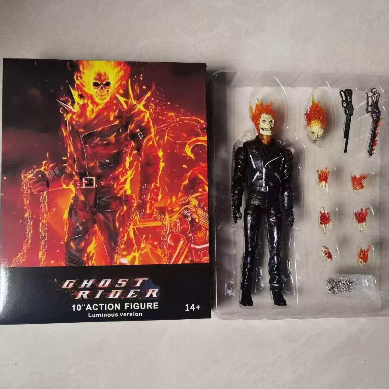 Bai Fen Bai Dolls And Toys Hot Mov Ghost Rider Action Figure 10 Inch Jointed Movable Luminous Skeleton Super Hero Collectible Model For Adult Collection