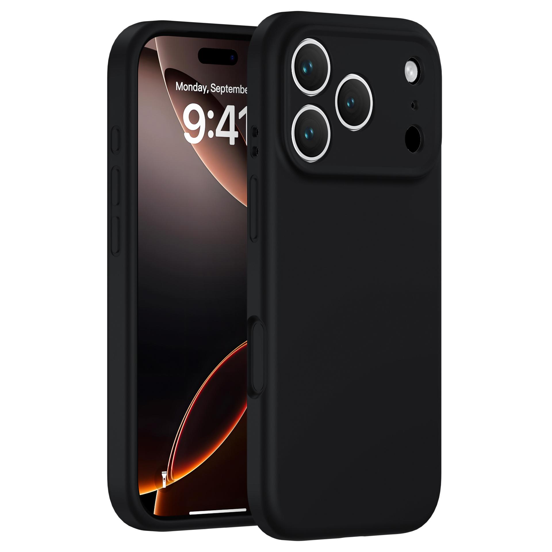 

Чехол для iPhone 17 Pro Max Точная посадка ПК+Жидкий силикон Защитный чехол для телефона с подкладкой из микрофибры Black