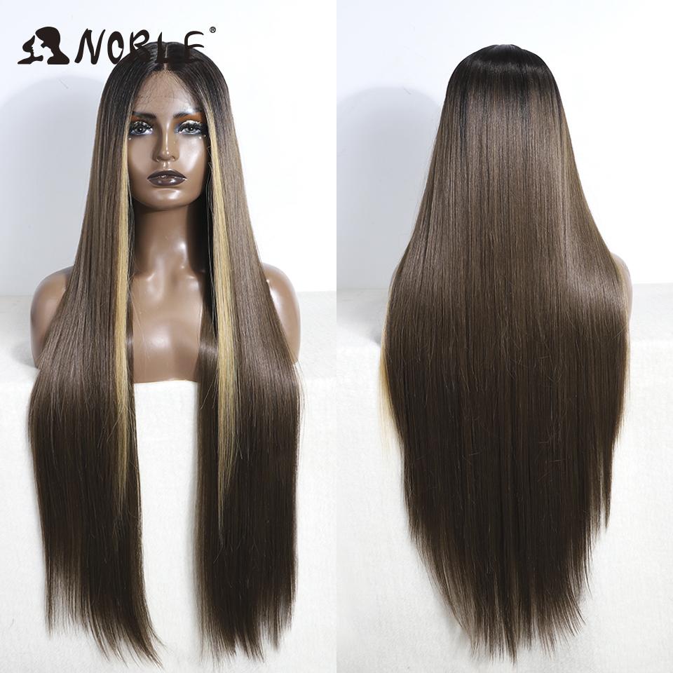 

Noble Lace Wigs For Women Long Straight Synthetic Lace WIg 36 Inch Ombre Blonde Lace Wig Cosplay Blonde Wig Synthetic Lace Wig (as the picture,150%&36inches&Lace Front)