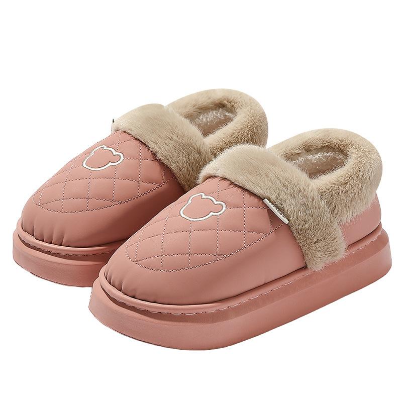 PU Waterproof Cotton Slippers Winter Bag Heel 2025 New Home Indoor Thick-soled Velvet Thermal Cotton Shoes