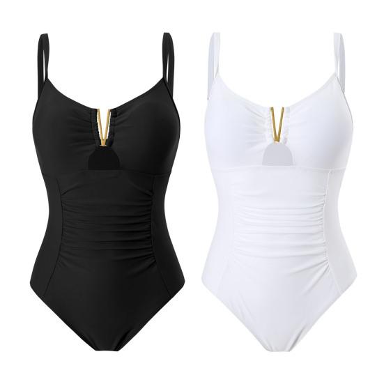 Summer Monokini Sexy One Piece Swimsuit Solid Color Deep V Neck Backless Slim Fit