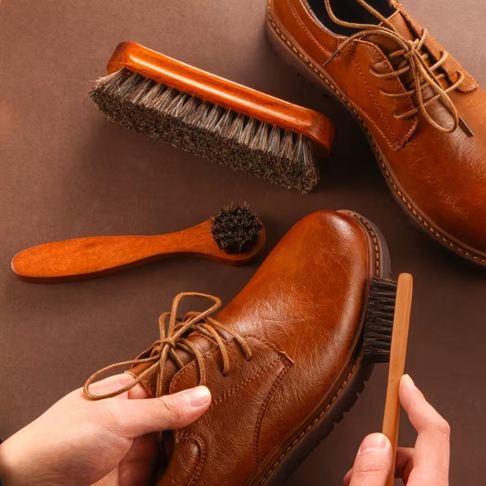 3PCS Horsehair Shoe Brush Set Polishing Applicator Brush for Leather Boots Suede Shoe Car Interior Detail Cleaning Accessories