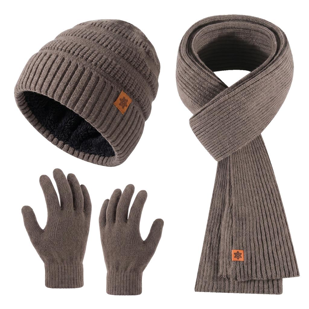Knitted hat, scarf and gloves three-piece set, European and American men's winter cold-proof warm suit outdoor cycling, knitted hat