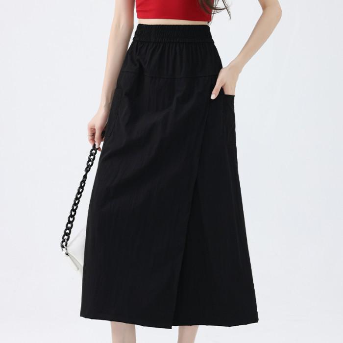 Yamamoto Women's Slit High-Waisted Midi Skirt-Pants, Summer 2026 - Ice Silk, Slimming Casual Wide-Legs.