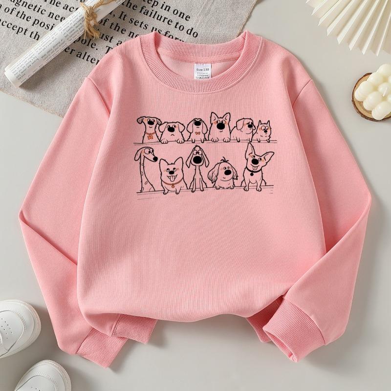 Kids Crewneck Sweatshirt, Cute Dogs Cartoon Creative Print, Soft Casual Pullover for Fall Winter