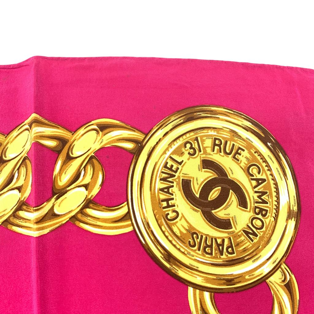 Used Chanel Coco Mark Logo Scarf Silk Pink 80cm Authentic 1195
