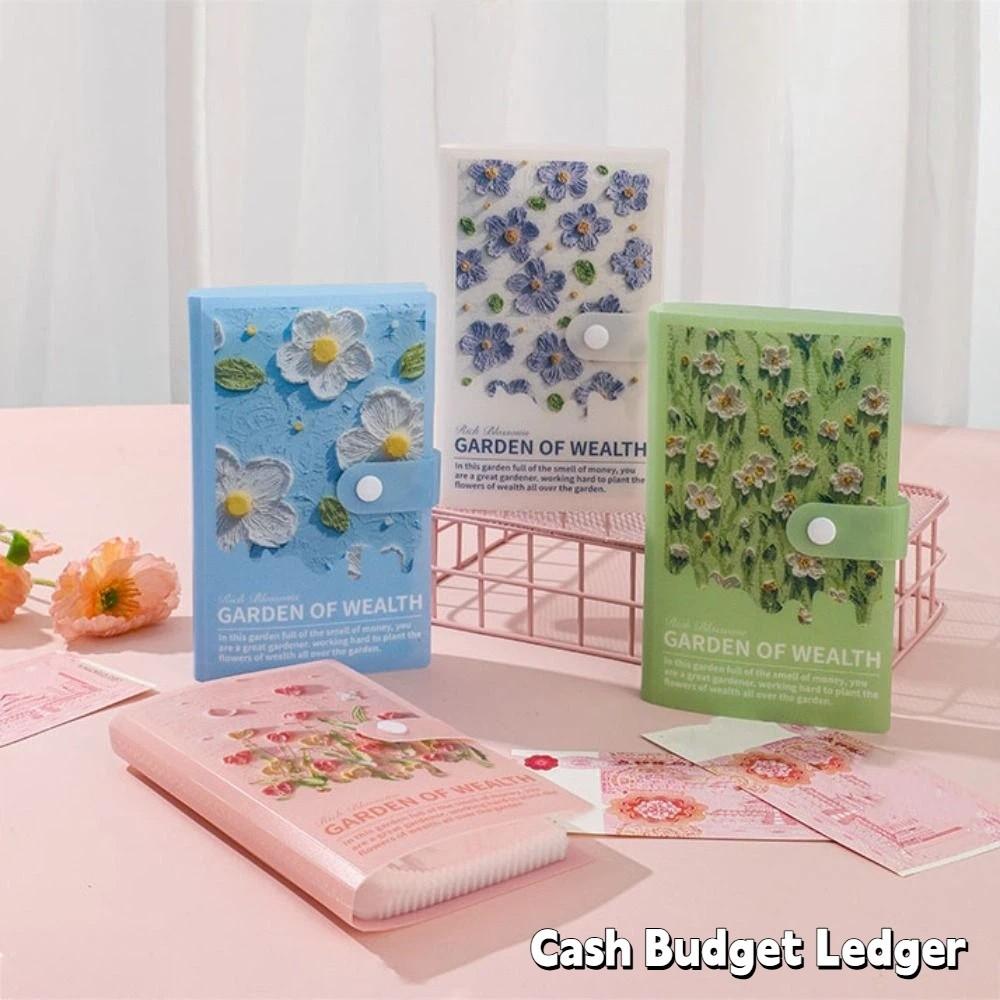 Flower Printed Button Notebook for Money Anti-splash Water PVC Savings Book  50 Sheets