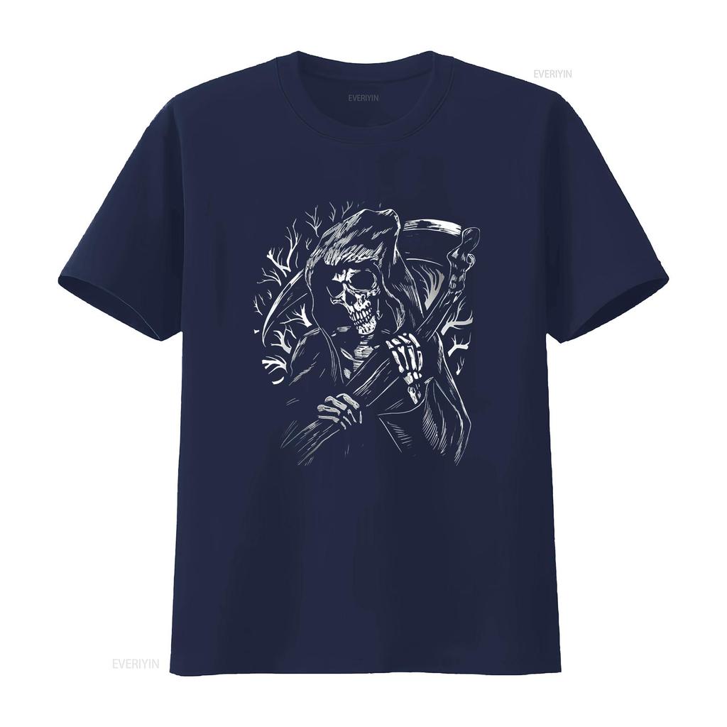 Womens T Shirt Cool Grim Reaper Black 2XL vintage Washed streetwear fashion Breathable Slightly Comfortable Casual Soft