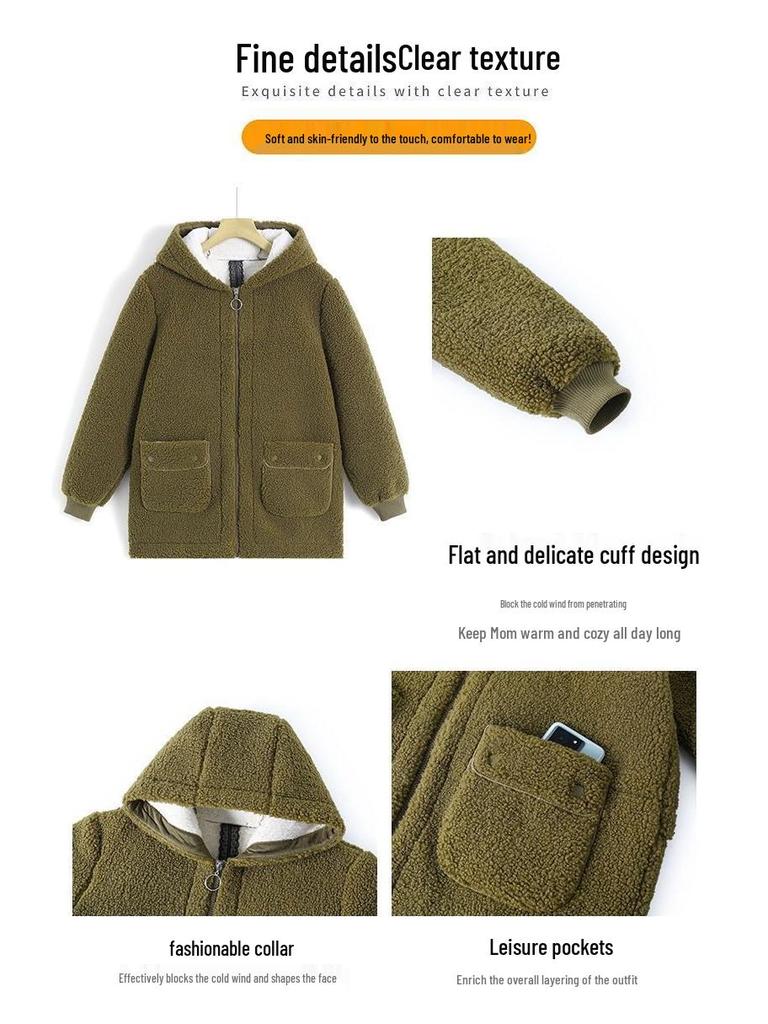 Velvet-Lined Hooded Cotton Coat: Thick, Warm, Fashionable Outerwear for Autumn/Winter, Perfect for Middle-Aged and Elderly Women