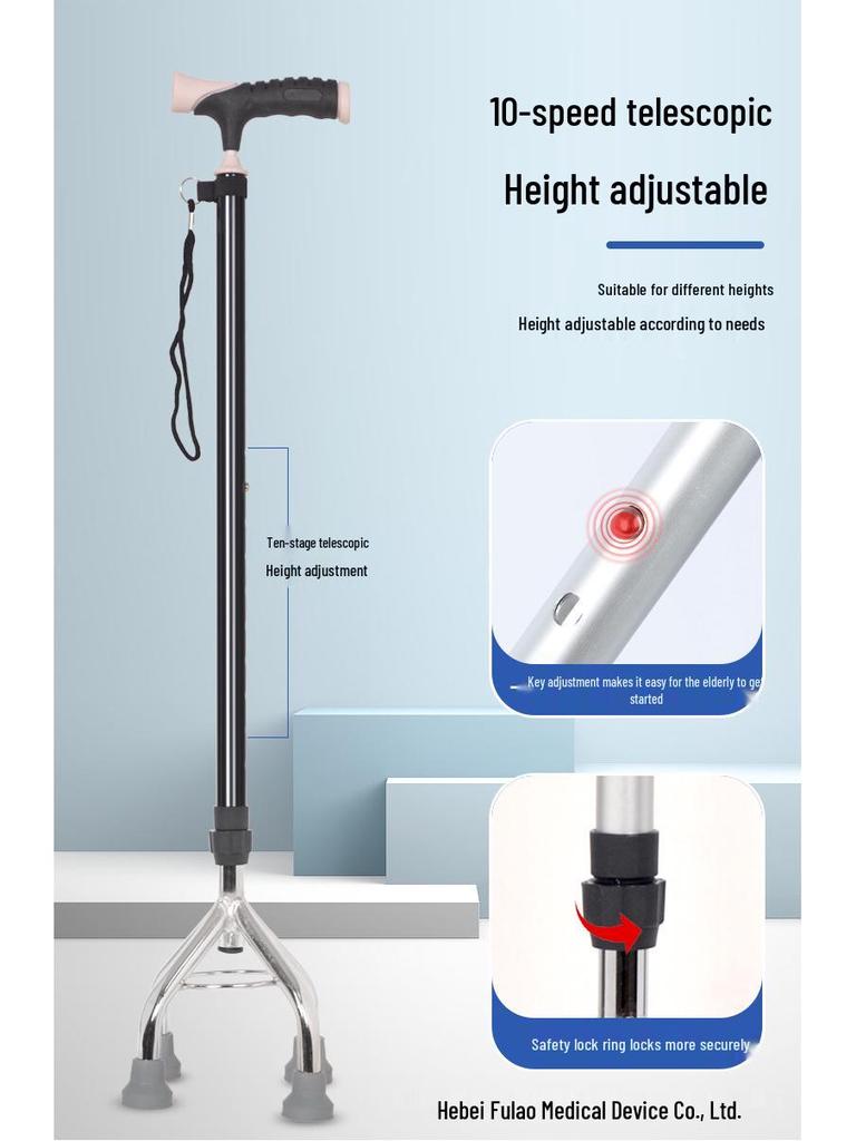 Electroplated Foldable Quad Cane: Lightweight & Non-Slip Walking Stick for Seniors
