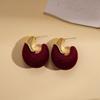 Wind Flocking Geometric Square Round Silver Needle Earrings Ankola Red Autumn and Winter Earrings