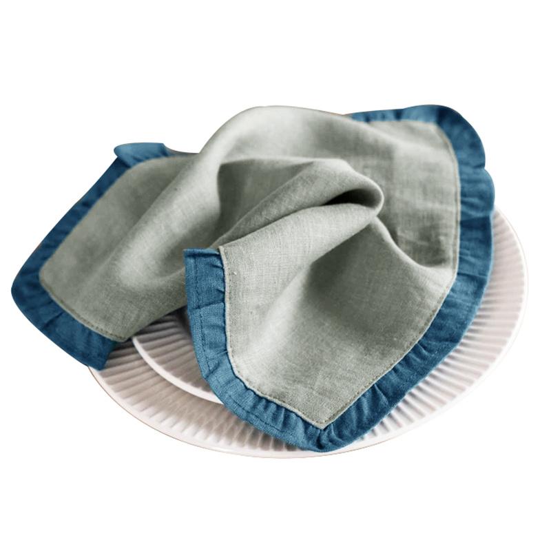 100% Flax Linen Cocktail Napkin Table Napkin with Color Border for Wedding Party Anniversary Celebration Coffee Shop
