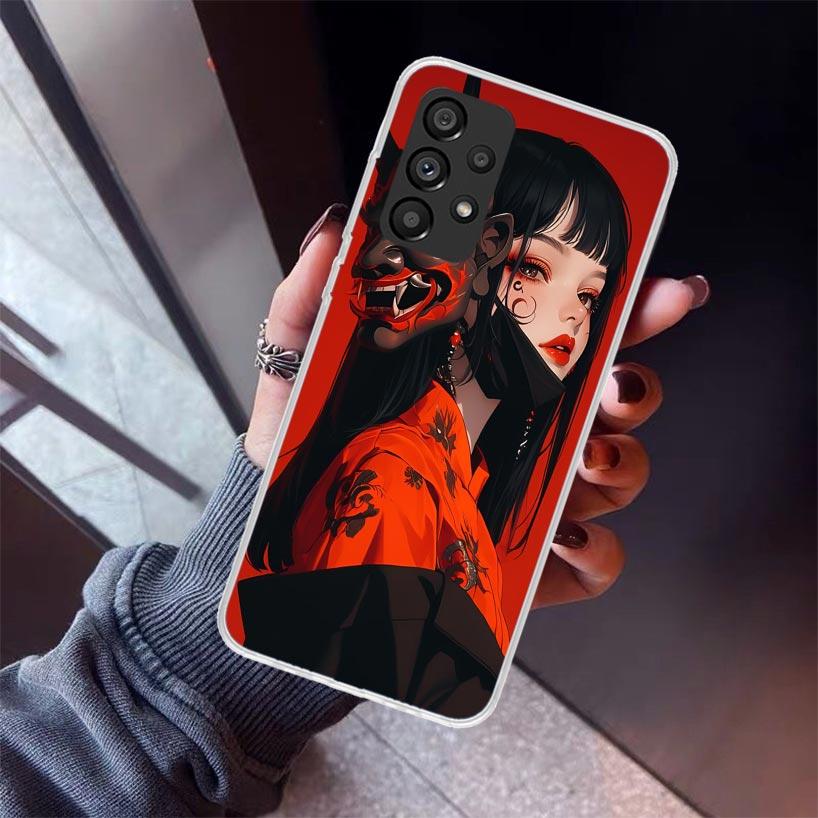 Japanese Oni Mask Girl Phone Case For Samsung Galaxy A12 A52S A42 A32 A22 A51 A50 Note 20 Ultra 10 S10 Plus A71 A70 A31 A30 A10S