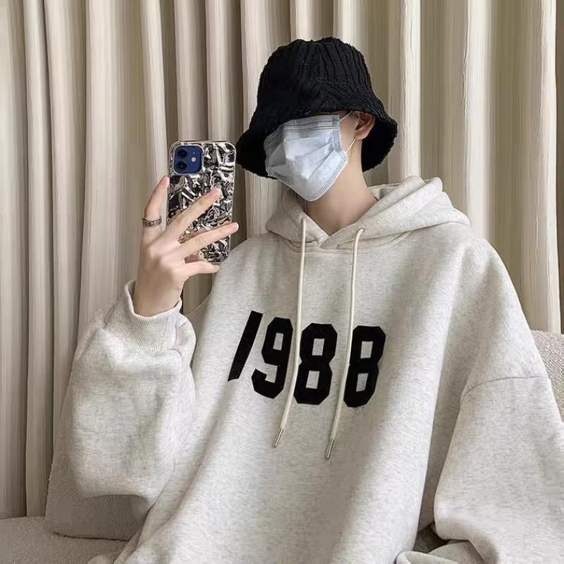 

American High Street Hooded Sweatshirt for Men In Winter Velvet Loose Vintage Jacket Autumn and Winter Ins Trendy Retro Clothes M