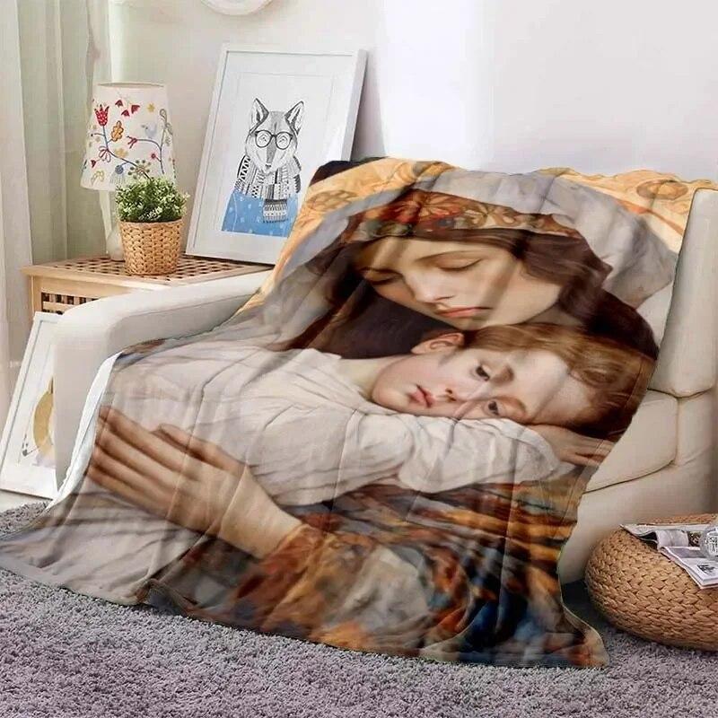 Virgin Mary Flannel Blanket Fluffy Lightweight Fleece Throw Blanket Comfort Soft Warm Baptism Cozy Nursery Bedding Decor Bedroom