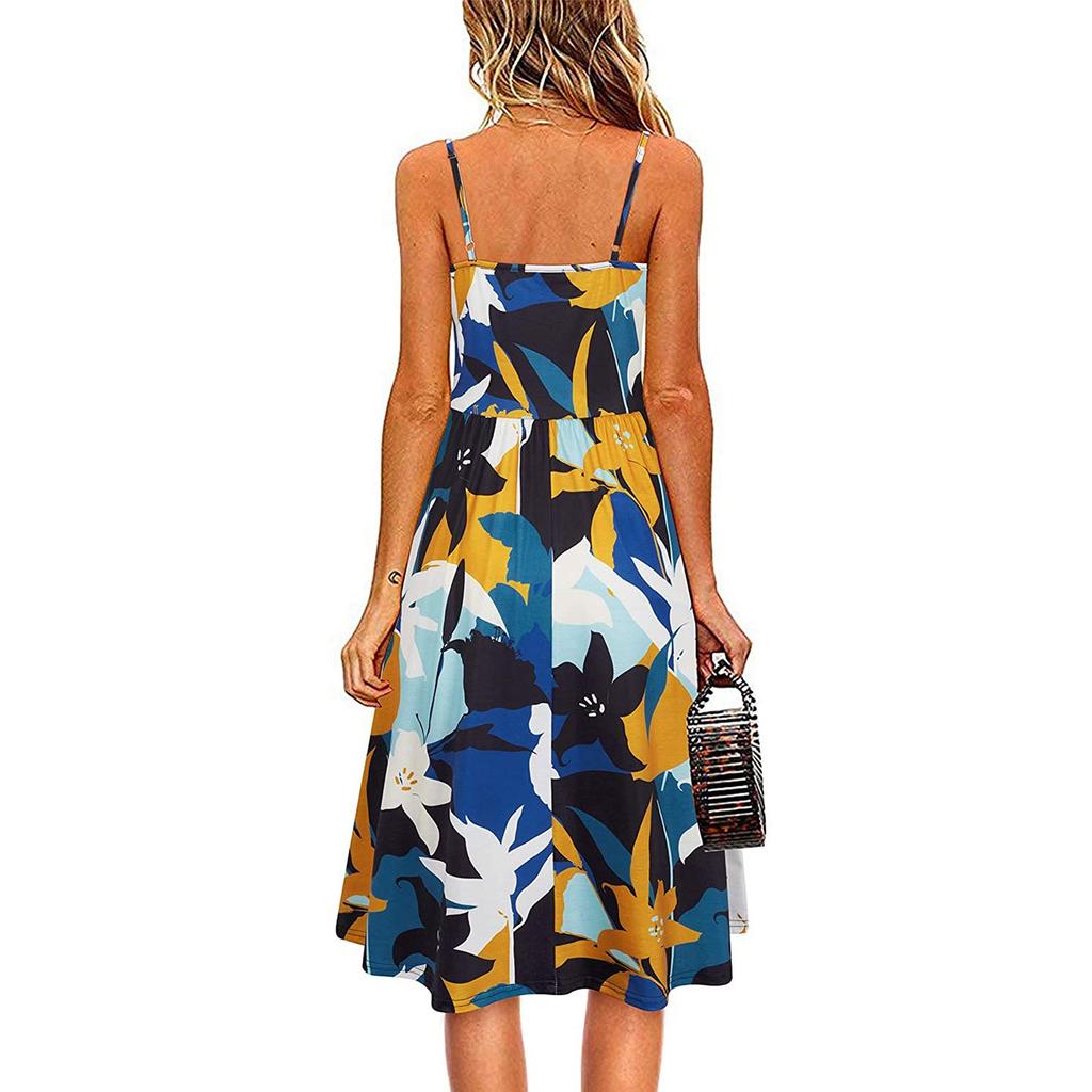 Kvinnemote Uformell ermeløs slank Sexy V-hals trykt mellomlang kjole