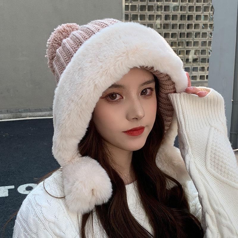 Knitted Hat Big Head Korean Version Velvet Warm and Cold Cotton Hat Women's Autumn and Winter Wool Hat Trendy Brand