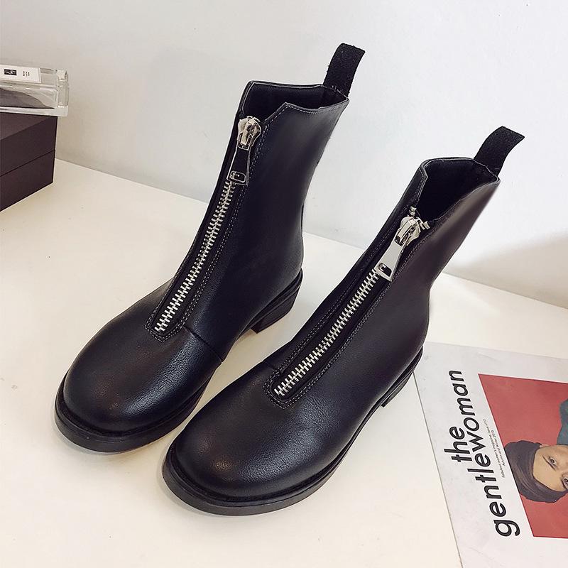 Fashion High Quality Women Comfortable Chunky Heels Front Zipper Ankle Boots Round Toe Shoes Autumn Winter Plus Size 856