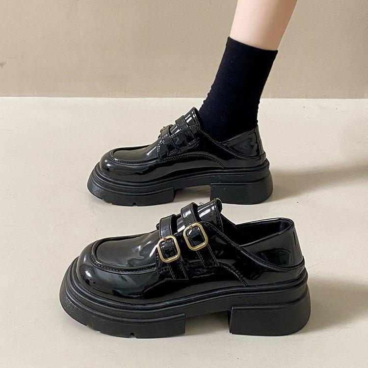 American retro small leather shoes women's 2025 autumn muffin sole platform loafers versatile and lightweight Japanese jk single shoes