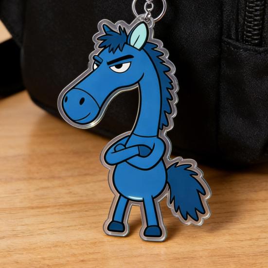 2Pcs Arm-Crossing Horse Keychain Acrylic Bag Charm Pendant Year of Horse 2026 Scratch-Resistant Key Ring Backpacks Accessories