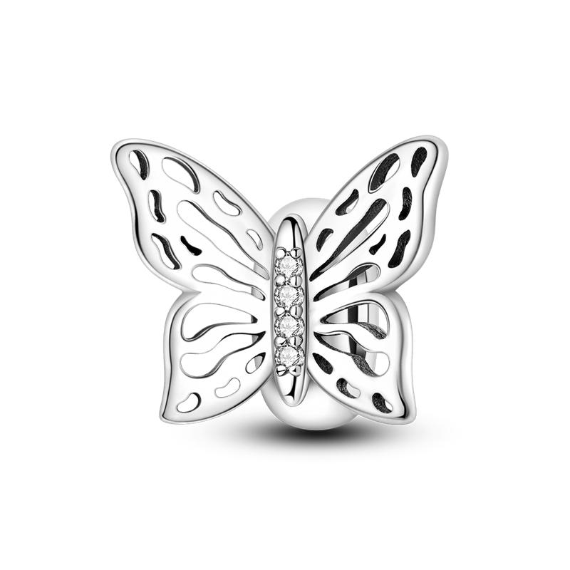 100% 925 Silver Rainbow Zircon Colorful Butterfly Dragon Shaped Silicone Stopper Charms Beads Fit DIY Bracelets Jewelry