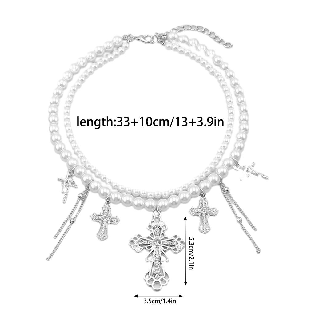 Elegant Vintage Charm Clavicular Chain Fashionable and Spiritual Crosses Pendant Necklace Stackable Pearls Neck Chains