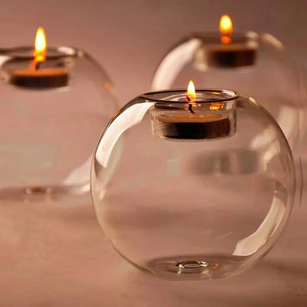 Transparent Round Glass Candle Holder European Style Centerpiece For Christmas, Halloween & Wedding Parties Home Decoration