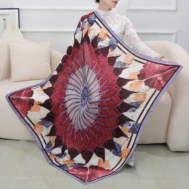 New Summer Large 110Cm Square Scarves Women Fashion Silk Scarf Foulard 45Inch Office Ladies Shawl Bandanna Muslim Hijab