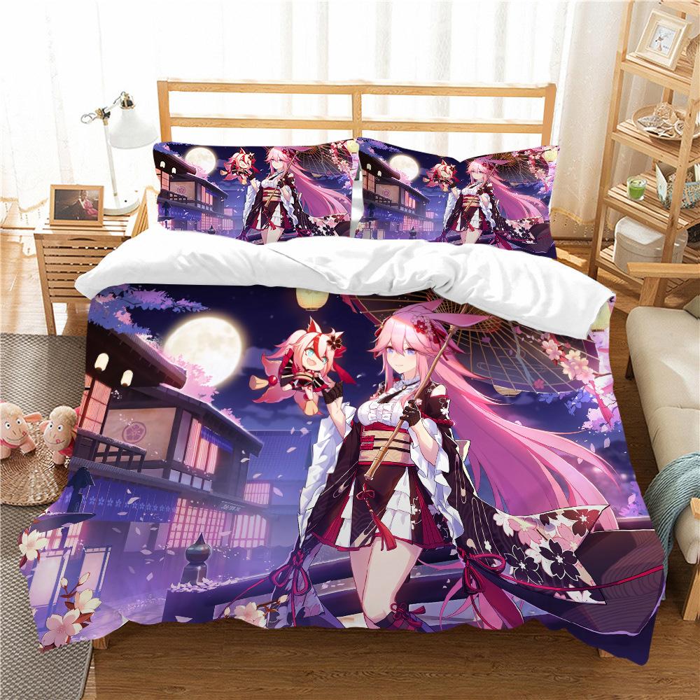 Quilt Cover Pillowcase Two Or Three-Piece Set Yae Sakura Series 3D Digital Printing Polyester